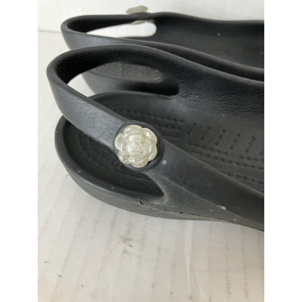 Crocs Shoes Flats Sz‎  7 Black Slip Back Comfort Casual Women - Picture 12 of 13
